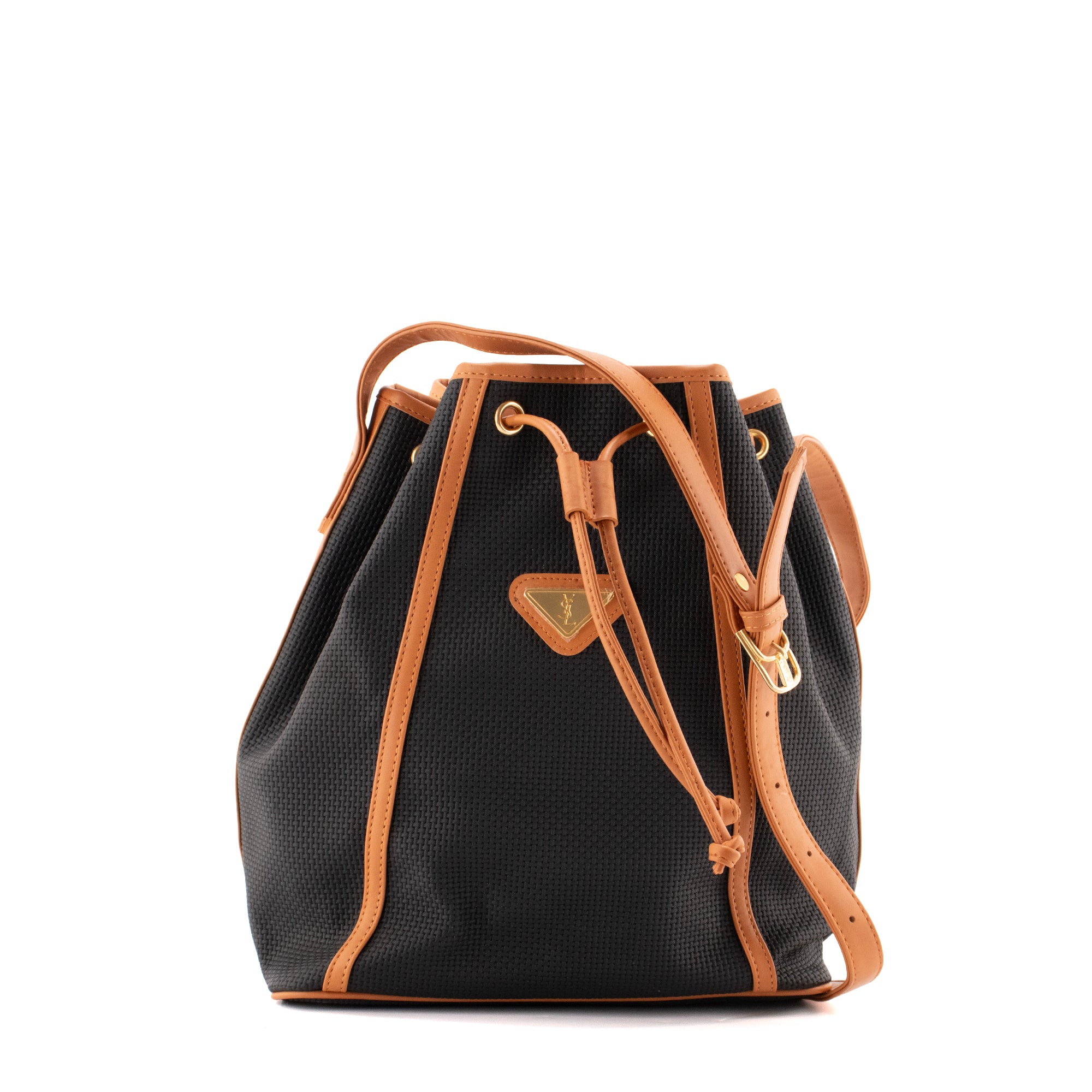 SAINT LAURENT - Sac seau Saint Laurent en toile tressée noire vintage