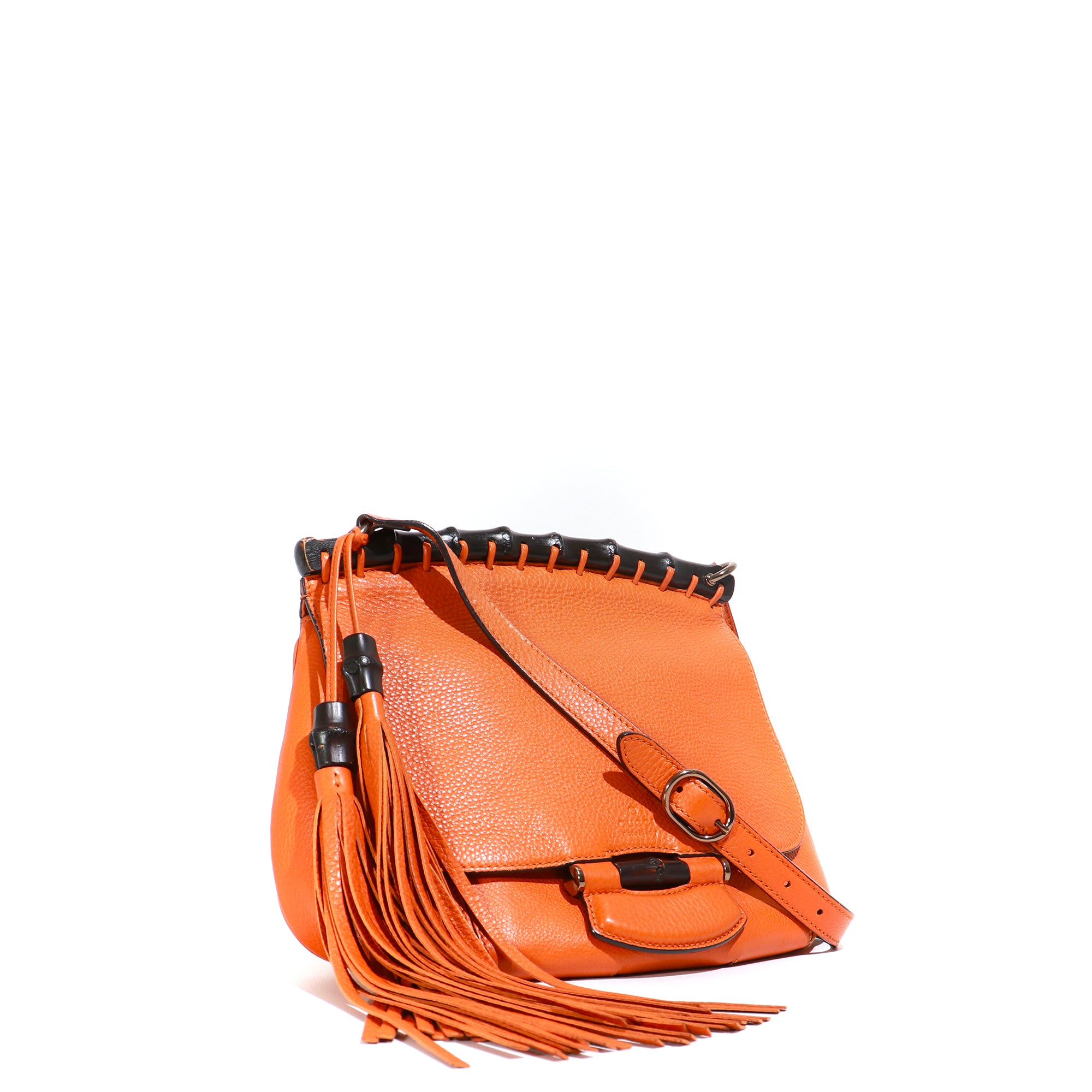 GUCCI - Bamboo shoulder bag in orange grained leather