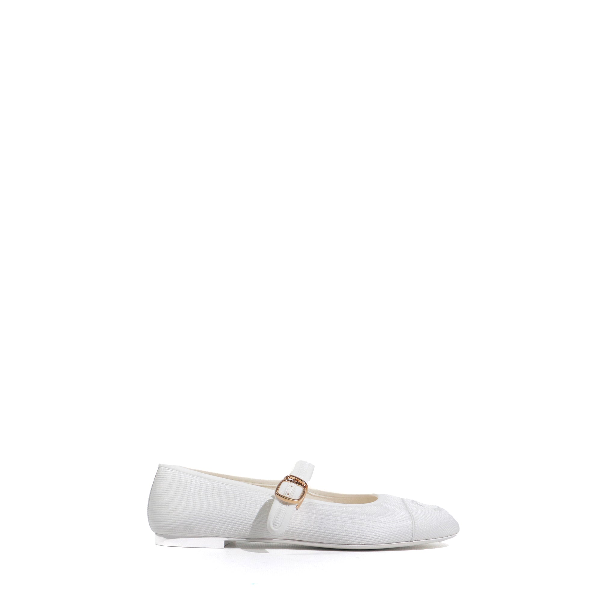 CHANEL - Ballerines Mary Janes en toile blanche (T38)