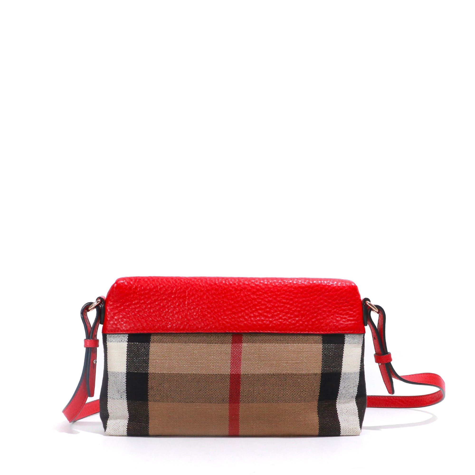 BURBERRY - Farley shoulder bag in red canvas and leather 