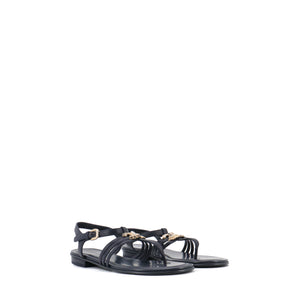 CHANEL - Chanel CC sandals in navy blue leather (Size 37)
