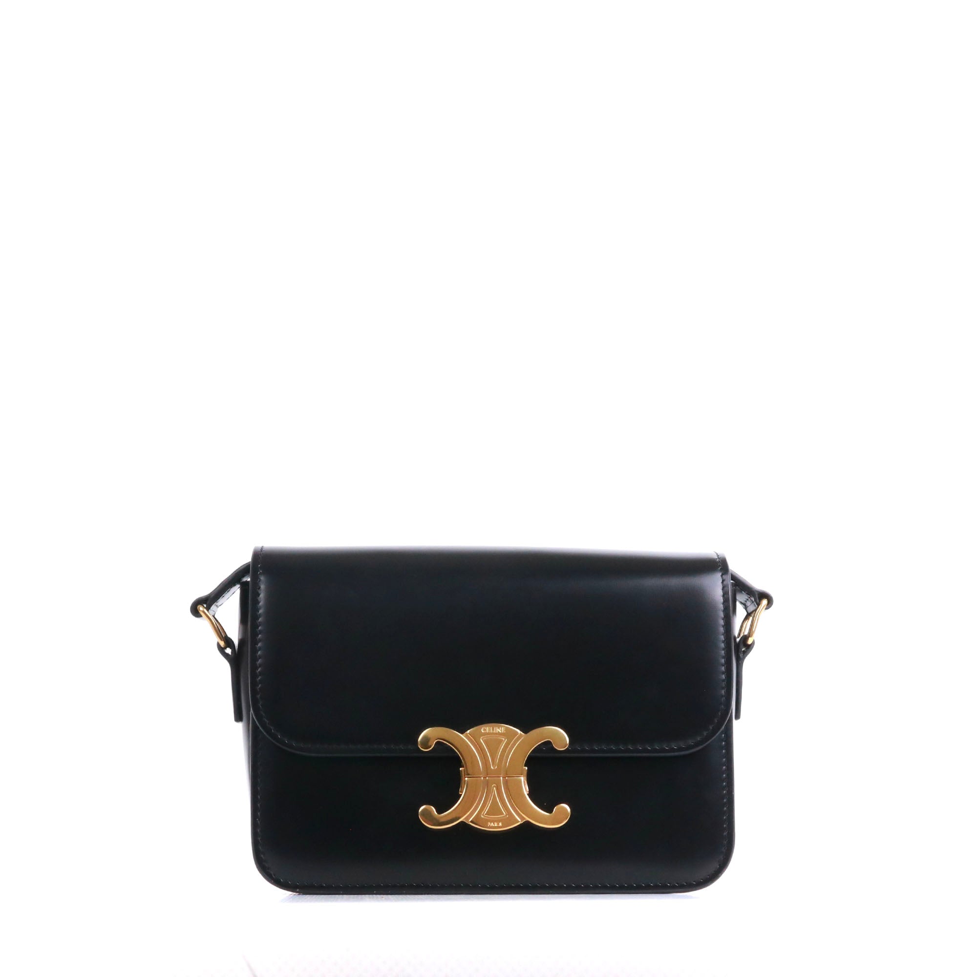 CELINE - Sac à bandoulière Triomphe teen Celine en cuir box noir