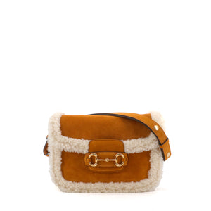 GUCCI - Sac à bandoulière Horsebit 1955 Gucci en daim camel et fourrure