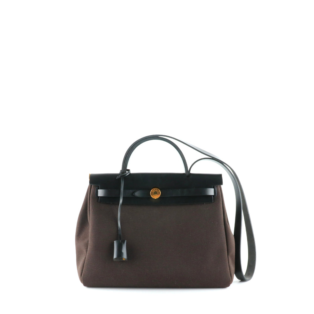 HERMÈS - Black and brown Herbag 31 Zip handbag