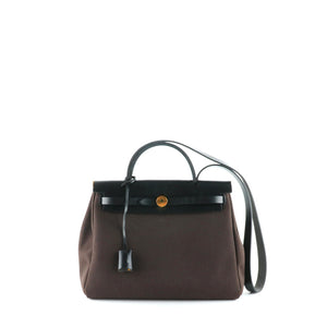HERMÈS - Sac à main Herbag 31 Zip noir et marron