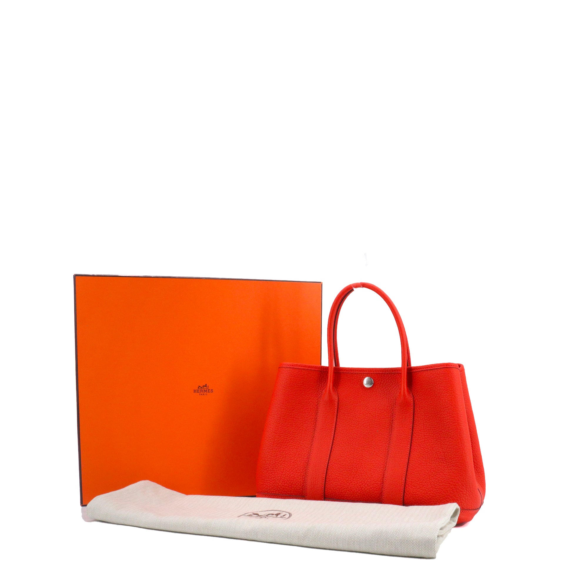 HERMÈS - Sac à main Garden Party 30 Hermès en cuir négonda orange