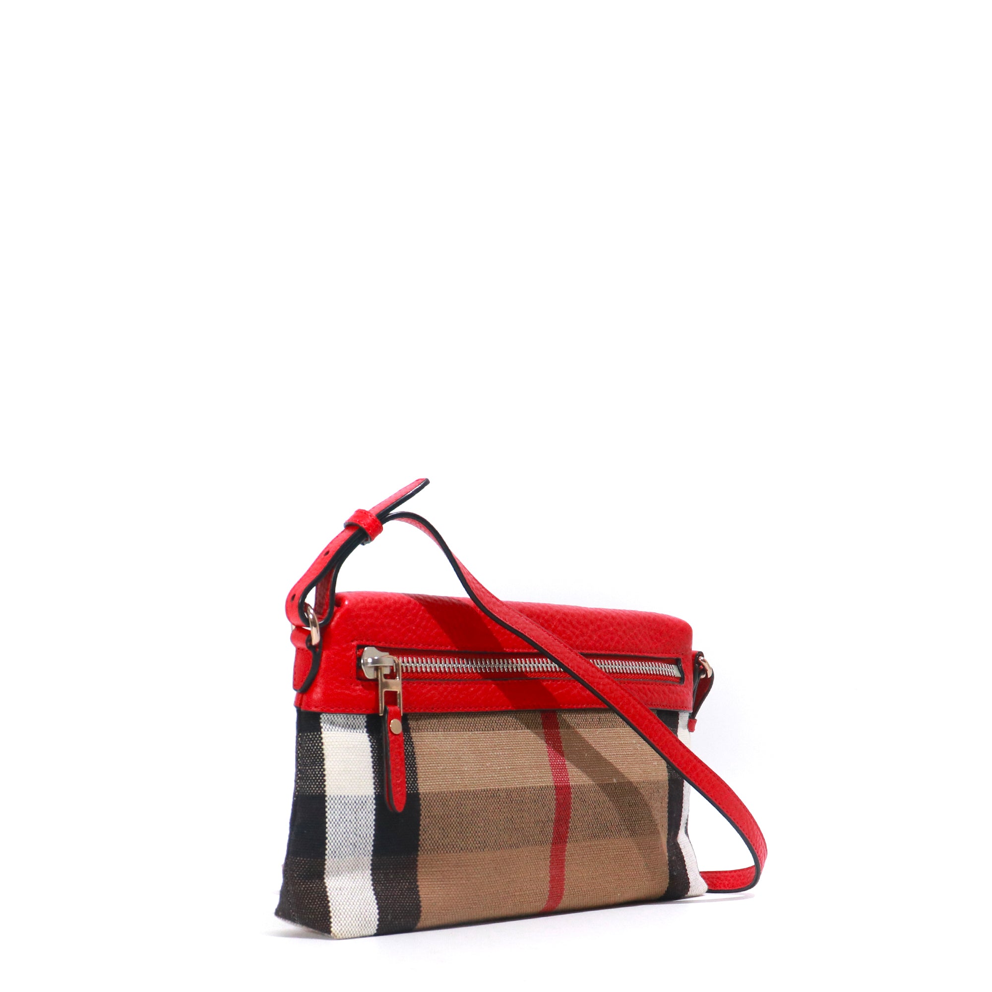 BURBERRY - Farley shoulder bag in red canvas and leather 