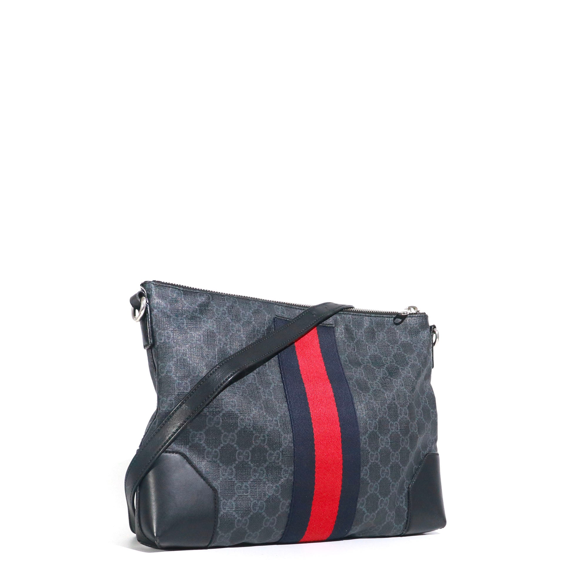 GUCCI - Gucci GG Supreme shoulder bag in coated canvas and black leather
