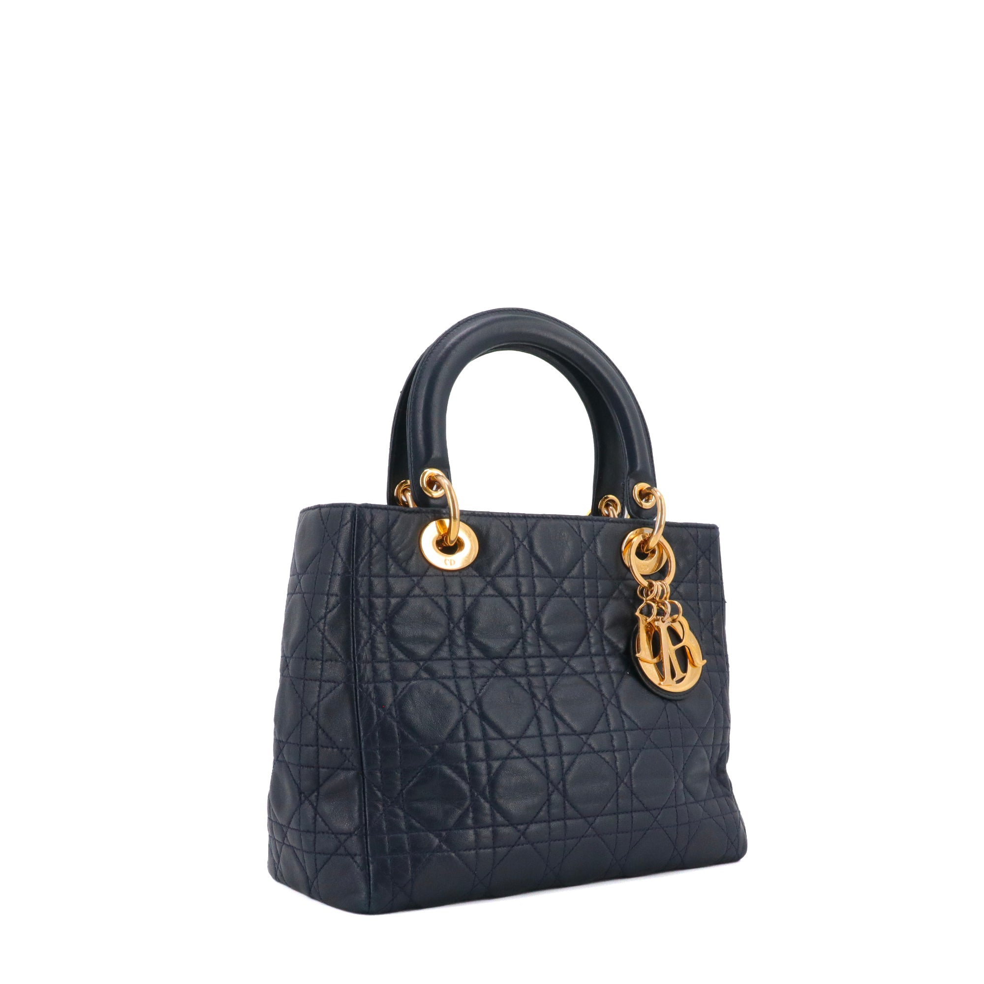 DIOR - Sac à main Lady Dior en cuir bleu marine vintage