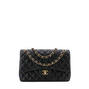 CHANEL - Sac à main Classique/Timeless Jumbo Chanel en cuir lisse noir
