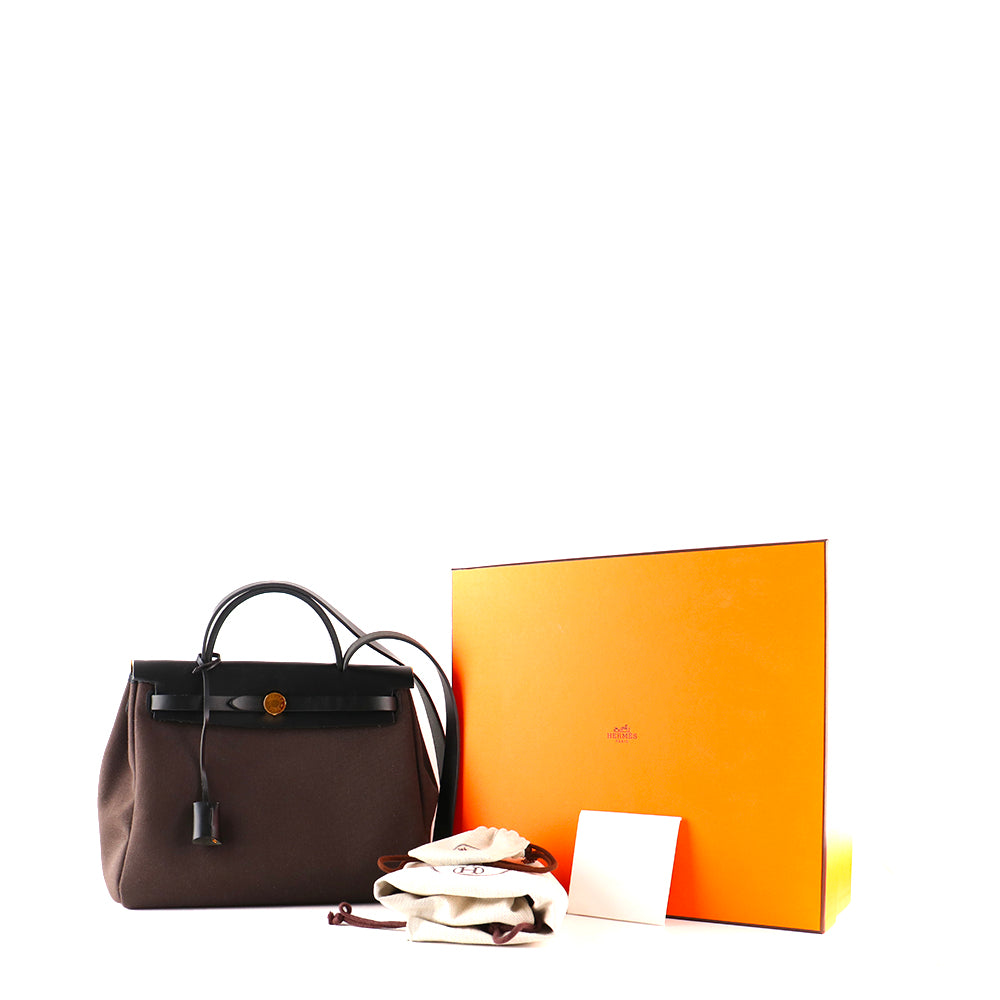 HERMÈS - Black and brown Herbag 31 Zip handbag