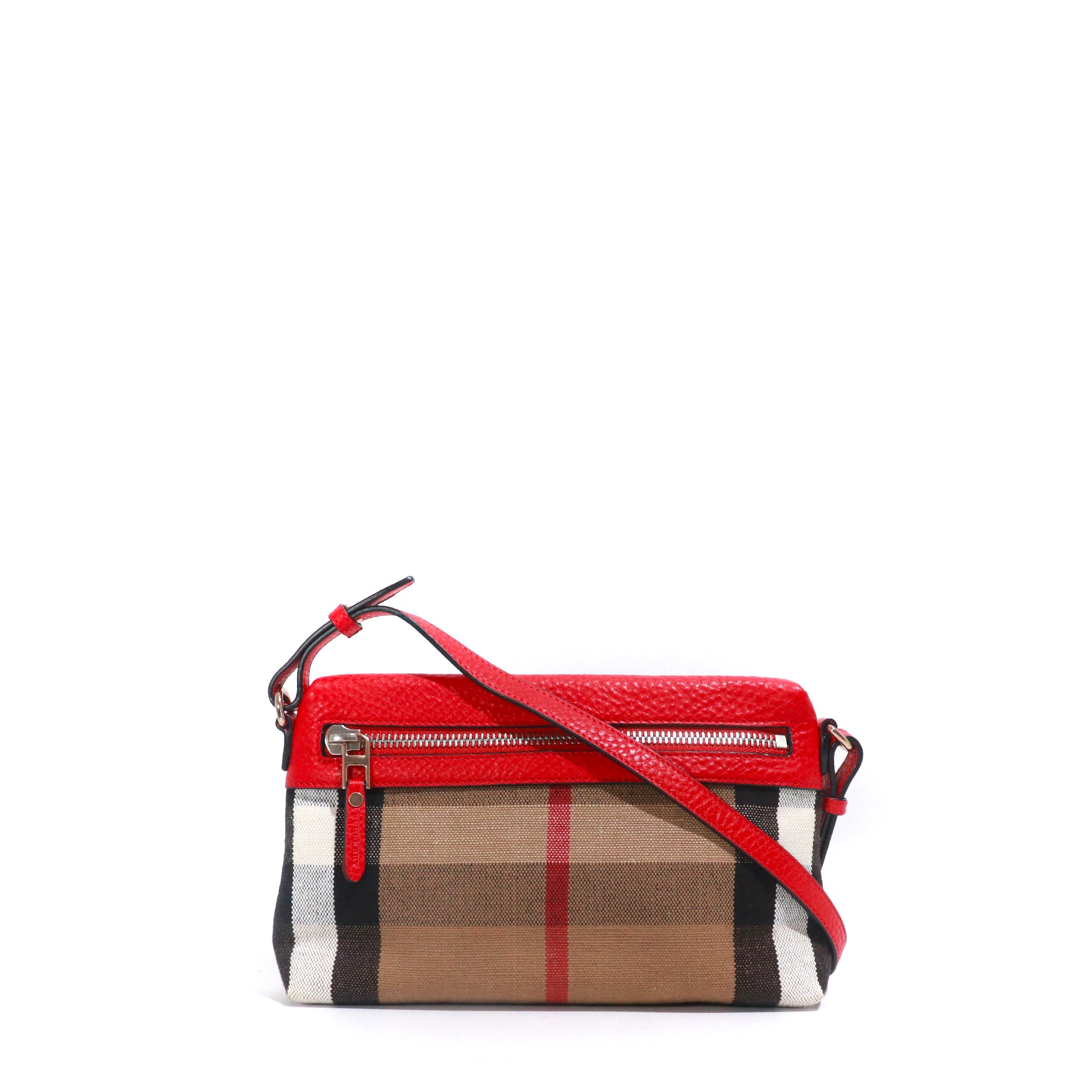 BURBERRY - Farley shoulder bag in red canvas and leather 