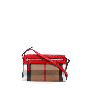 BURBERRY - Farley shoulder bag in red canvas and leather 