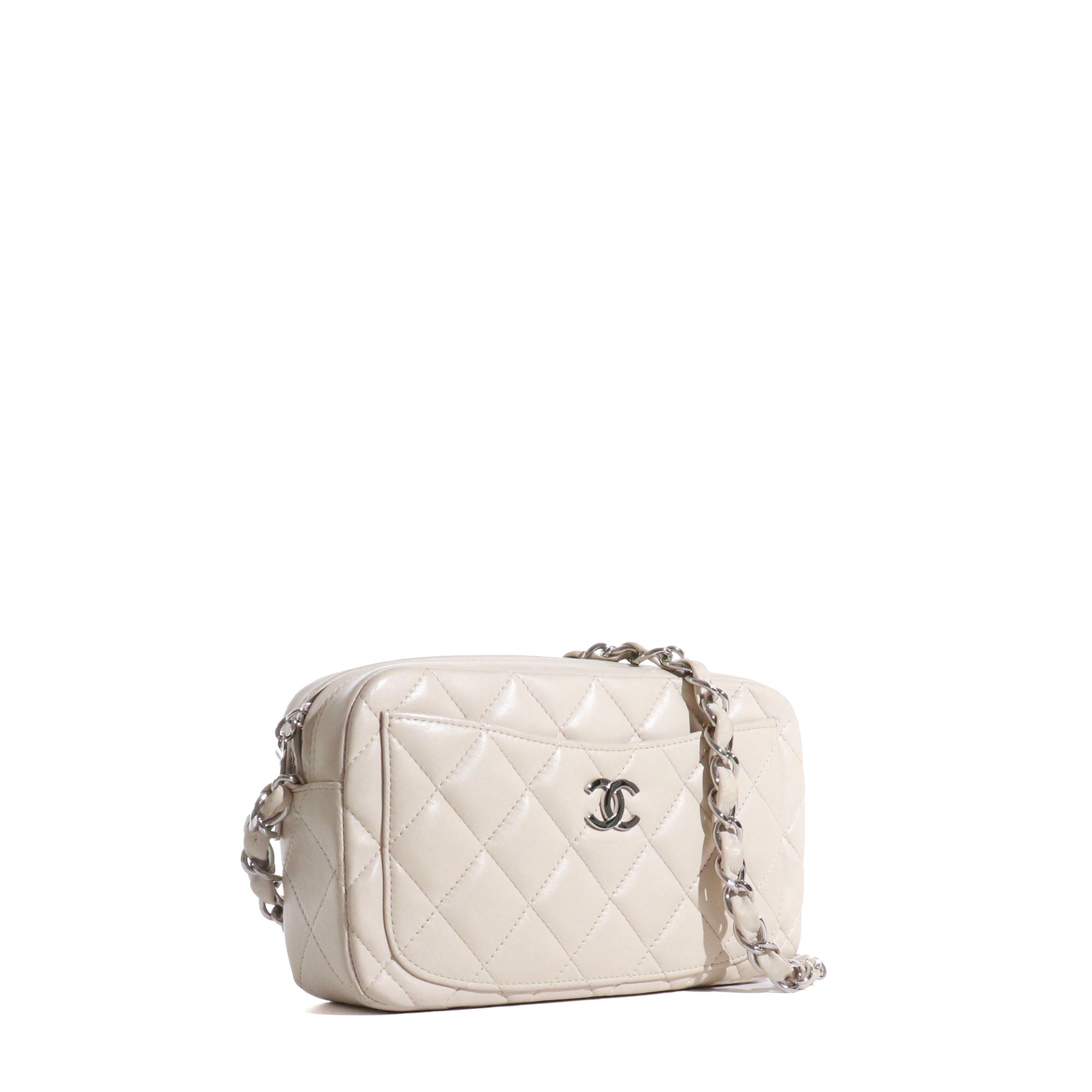 CHANEL - Sac à épaule Caméra Chanel vintage en cuir blanc crème