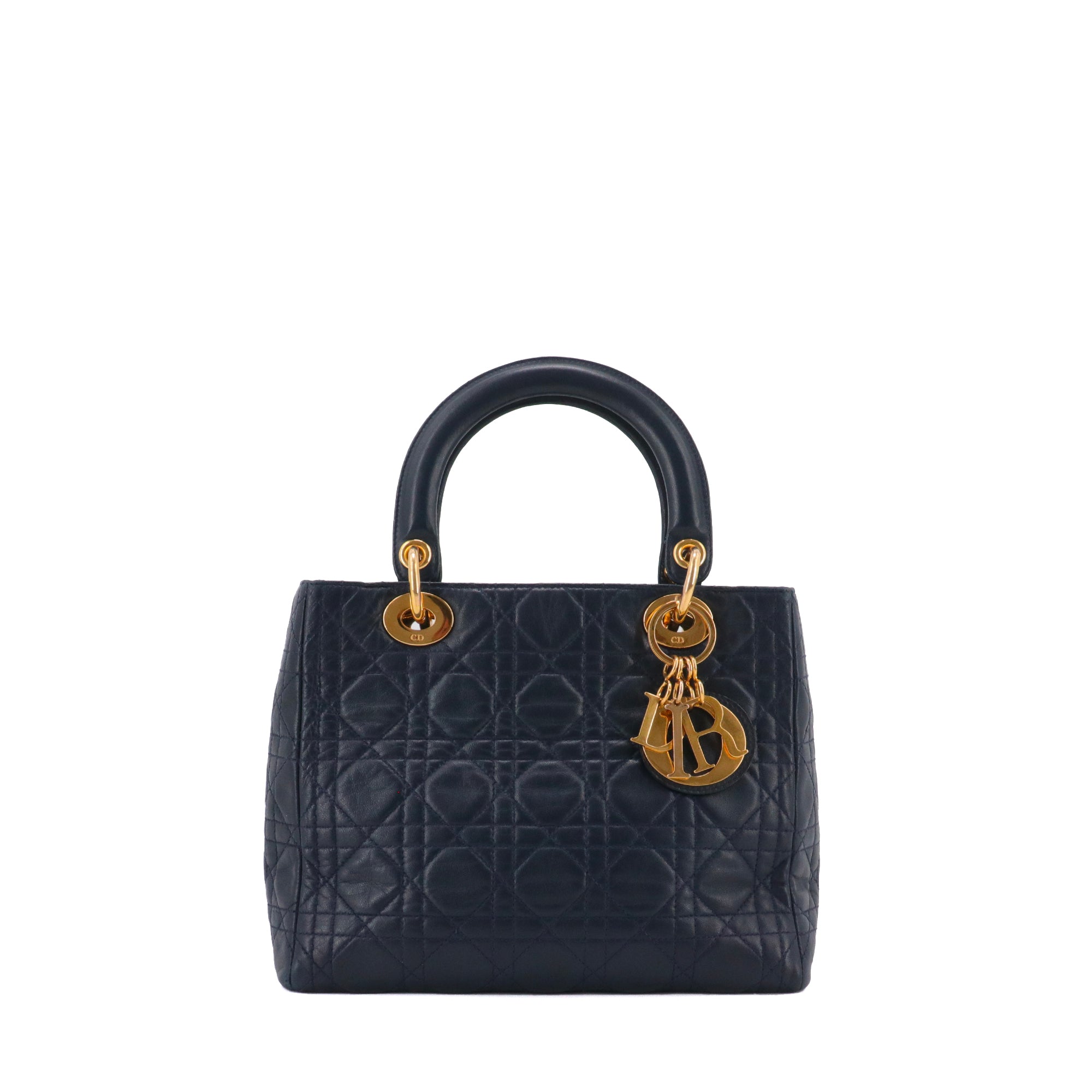 DIOR - Sac à main Lady Dior en cuir bleu marine vintage