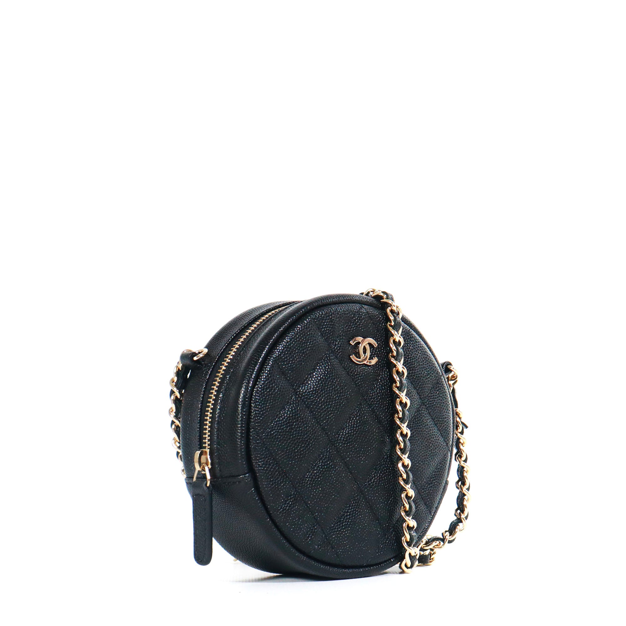 CHANEL - Sac à bandoulière Clutch Chanel rond en cuir caviar noir