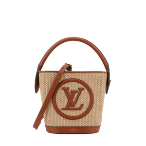 LOUIS VUITTON - Louis Vuitton Petit Bucket shoulder bag in woven raffia and brown leather