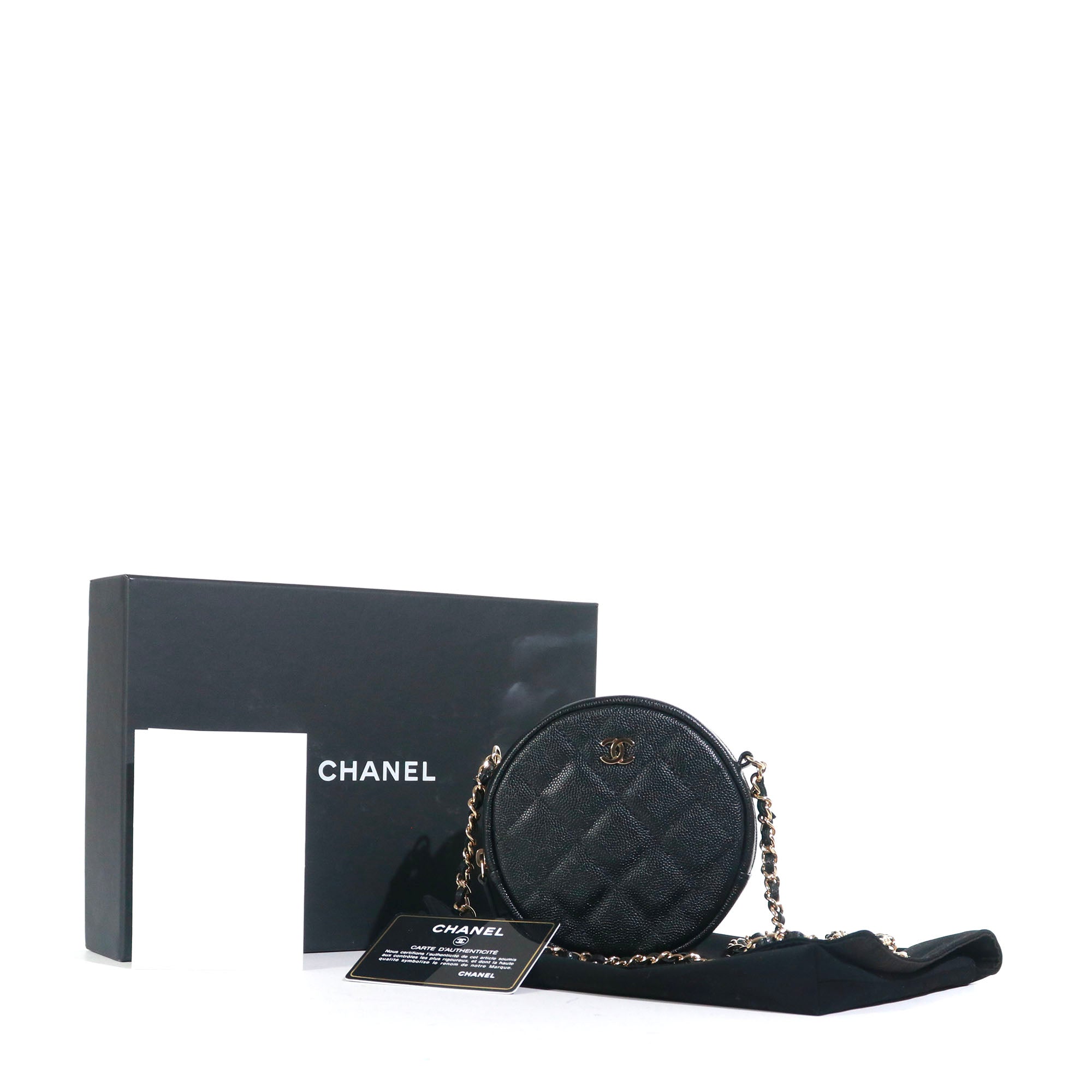 CHANEL - Sac à bandoulière Clutch Chanel rond en cuir caviar noir