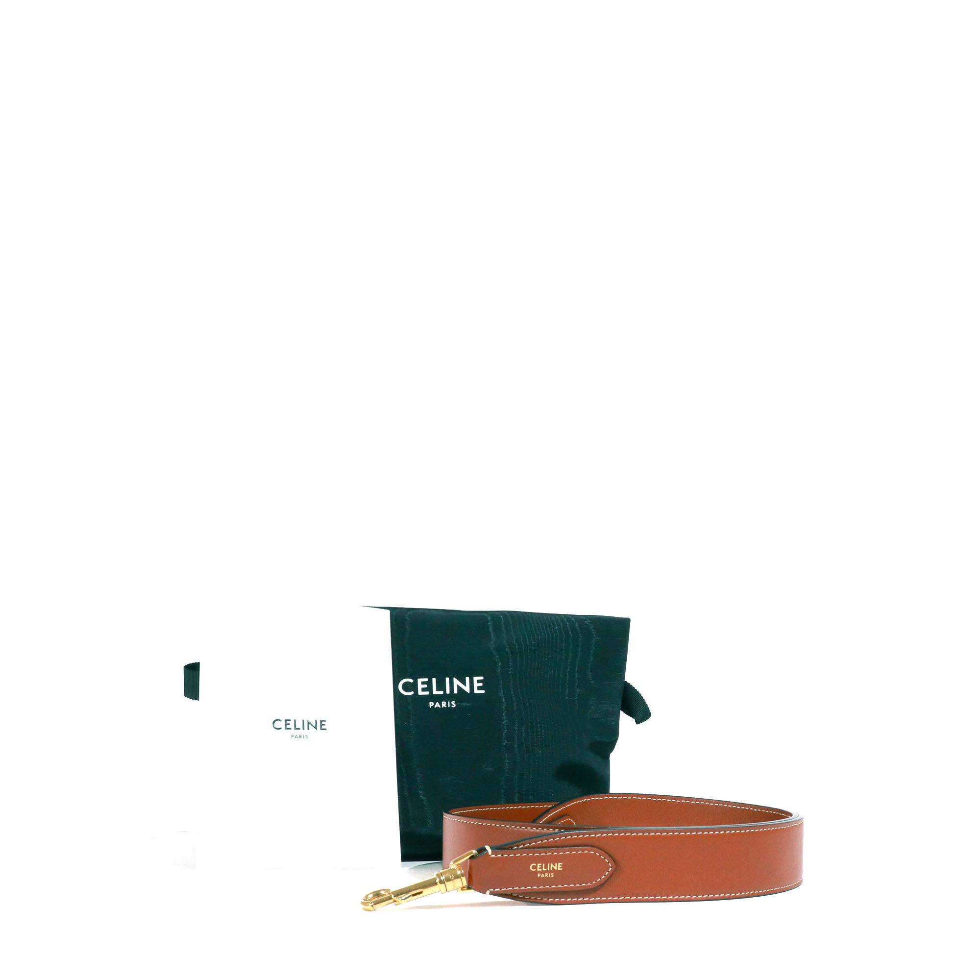 CELINE - Bandoulière de sac Céline en cuir naturel tan