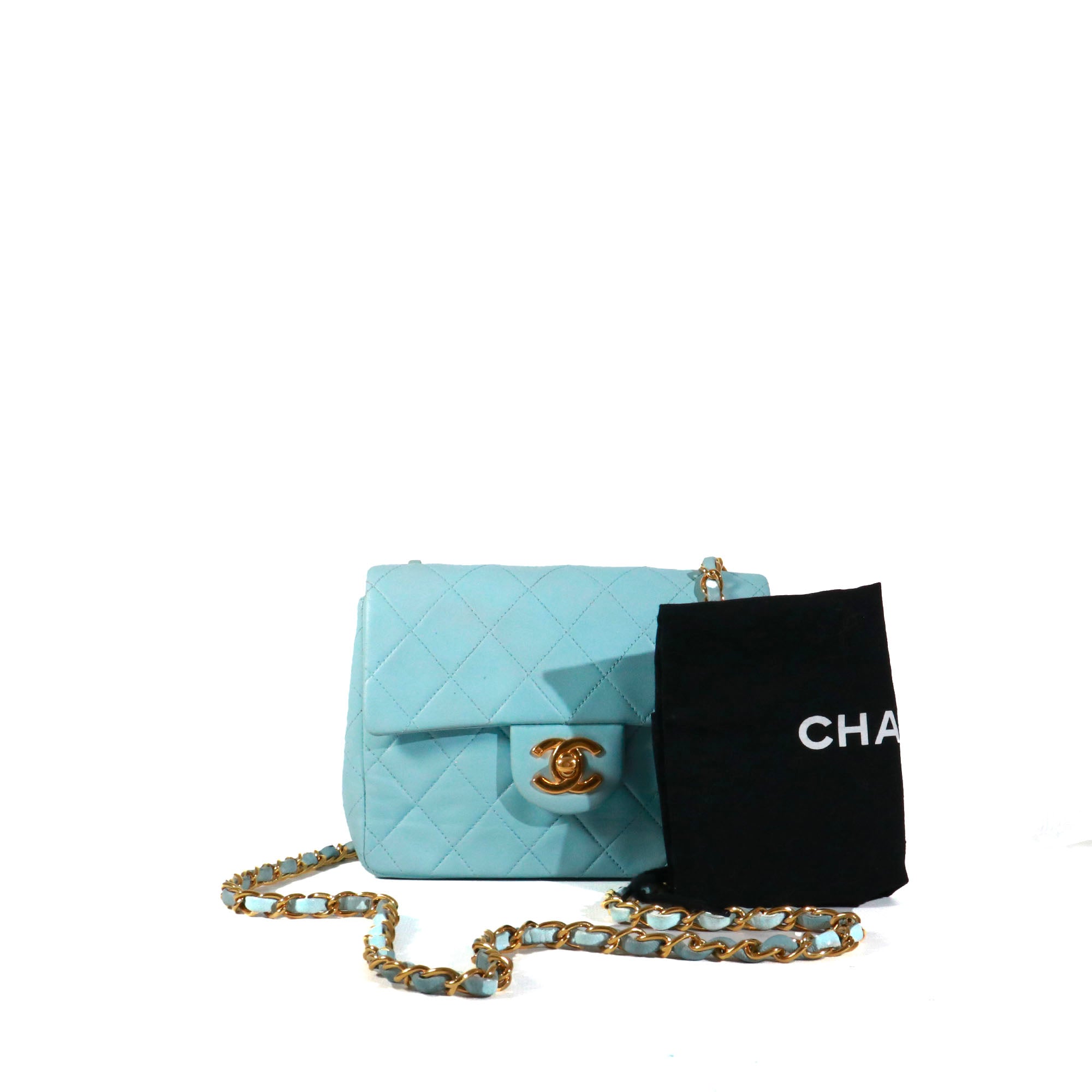 CHANEL - Sac à bandoulière Timeless Mini Square Chanel en cuir bleu vintage