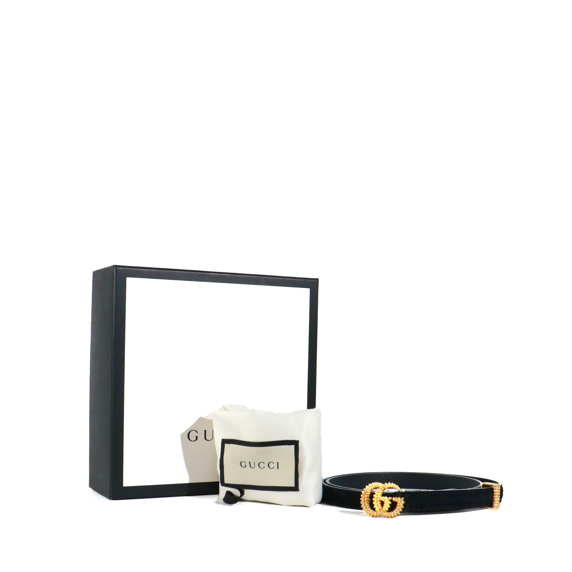 GUCCI - Gucci fine GG Buckle Marmont belt in black suede (T80)