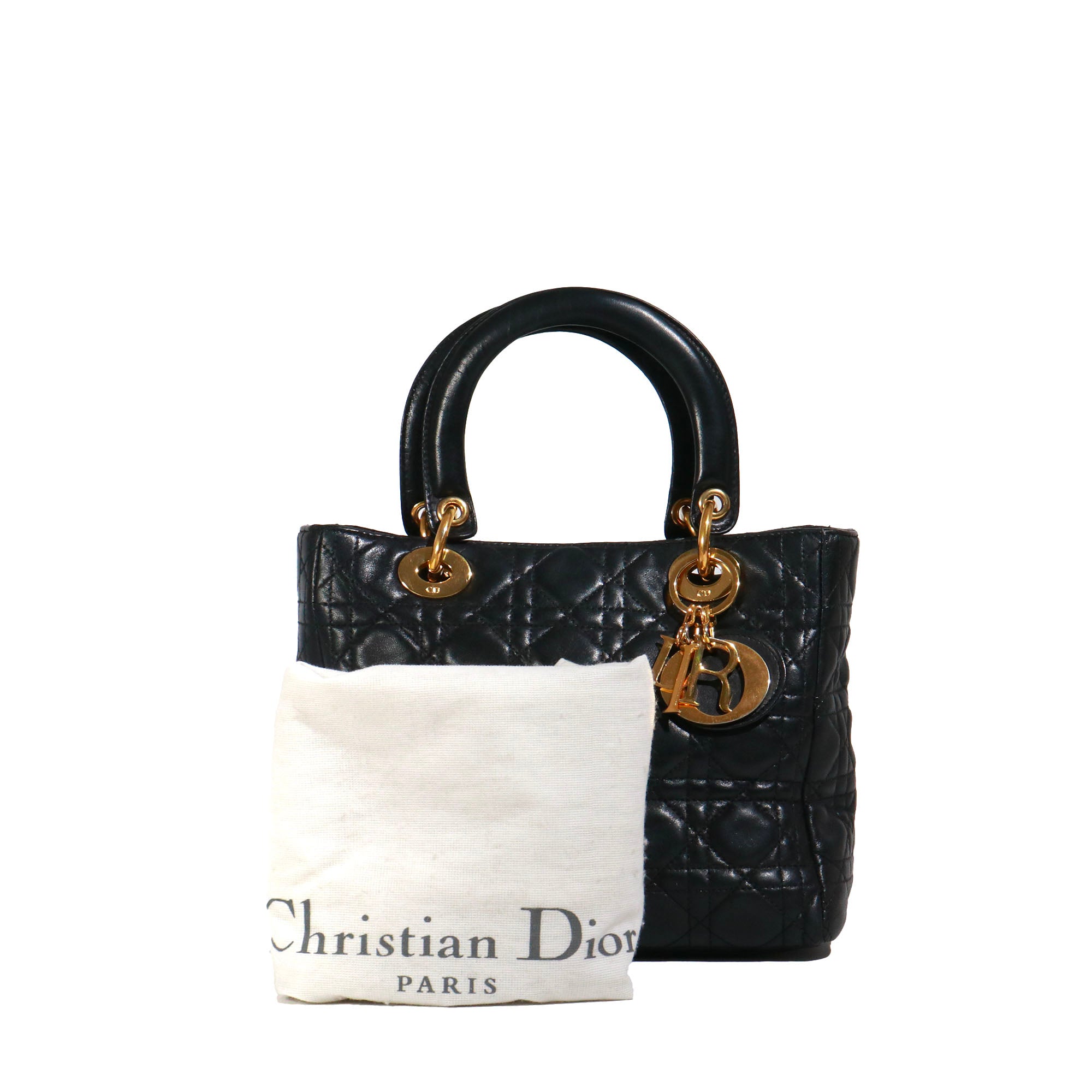 DIOR - Sac à main Lady Dior medium en cuir noir vintage
