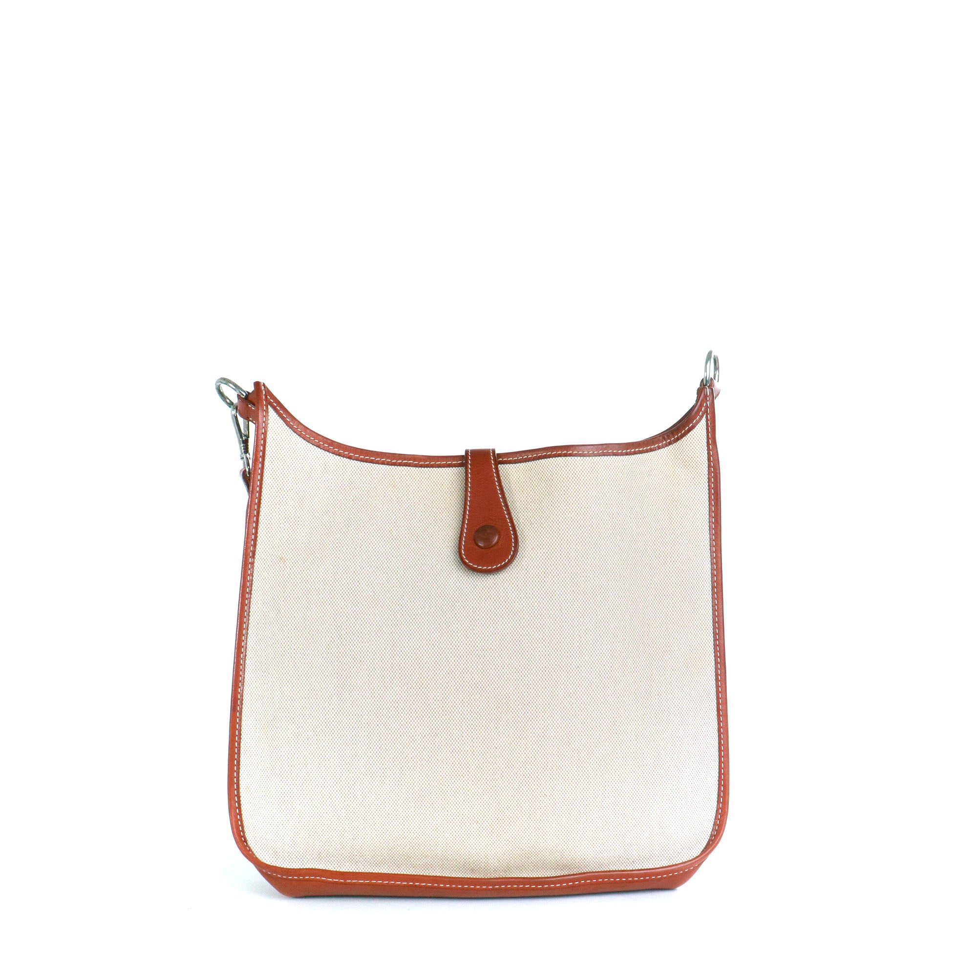 HERMÈS - Evelyne Hermès shoulder bag in gold leather and beige canvas