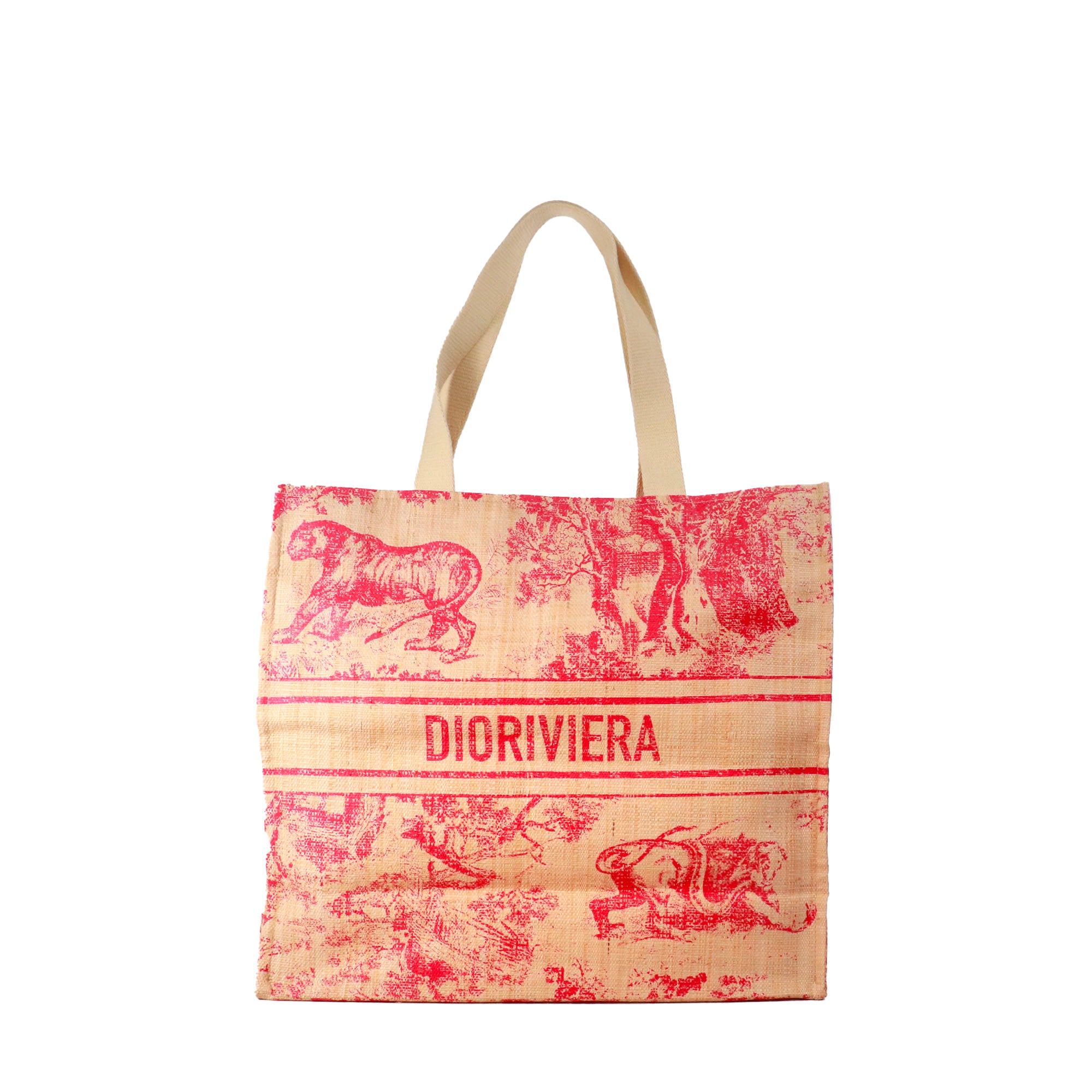DIOR - Sac cabas Dioriviera Dior en raphia toile de jouy bordeaux