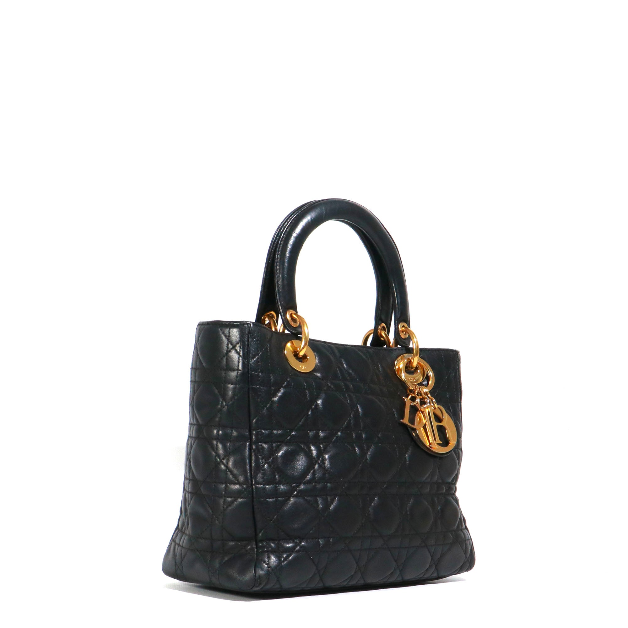 DIOR - Sac à main Lady Dior medium en cuir noir vintage