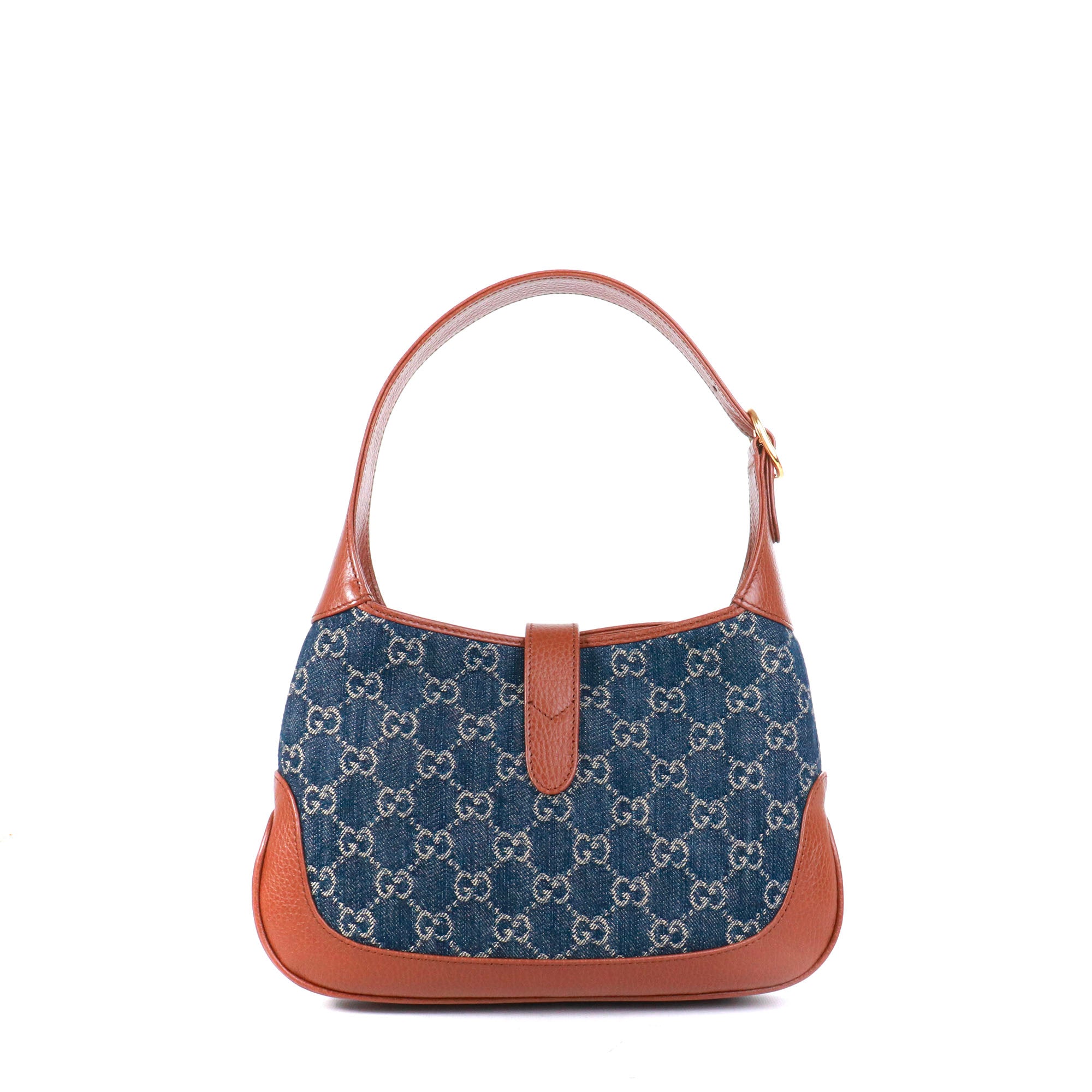 GUCCI - Sac à bandoulière Jackie 1961 Gucci petite taille en denim et cuir grainé marron