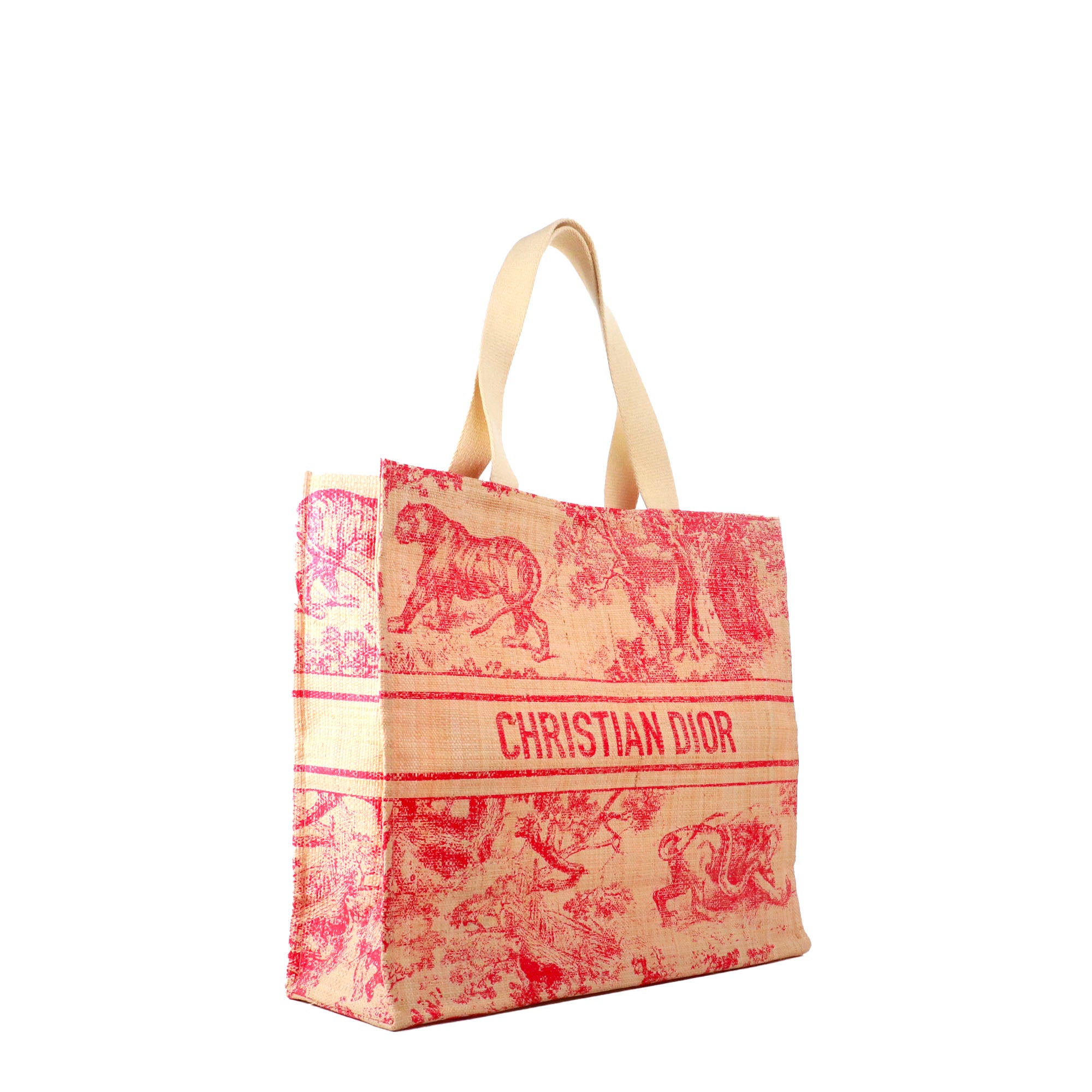 DIOR - Sac cabas Dioriviera Dior en raphia toile de jouy bordeaux