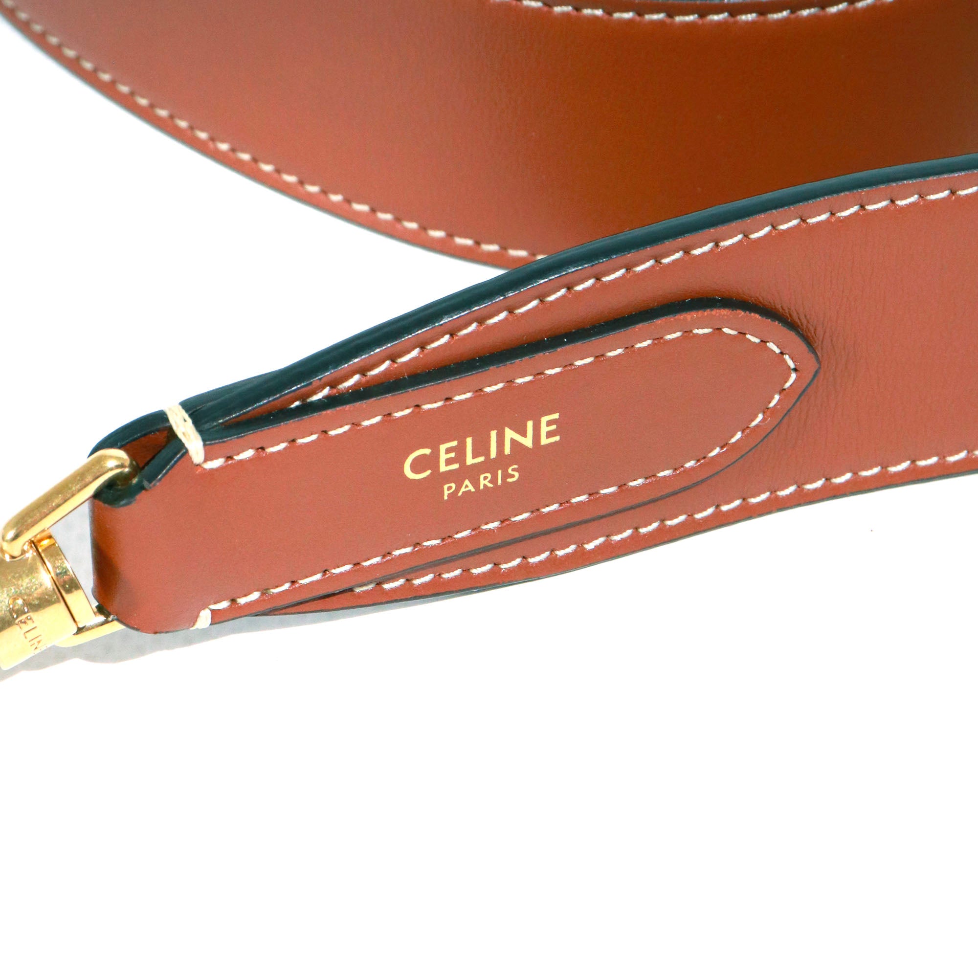 CELINE - Bandoulière de sac Céline en cuir naturel tan