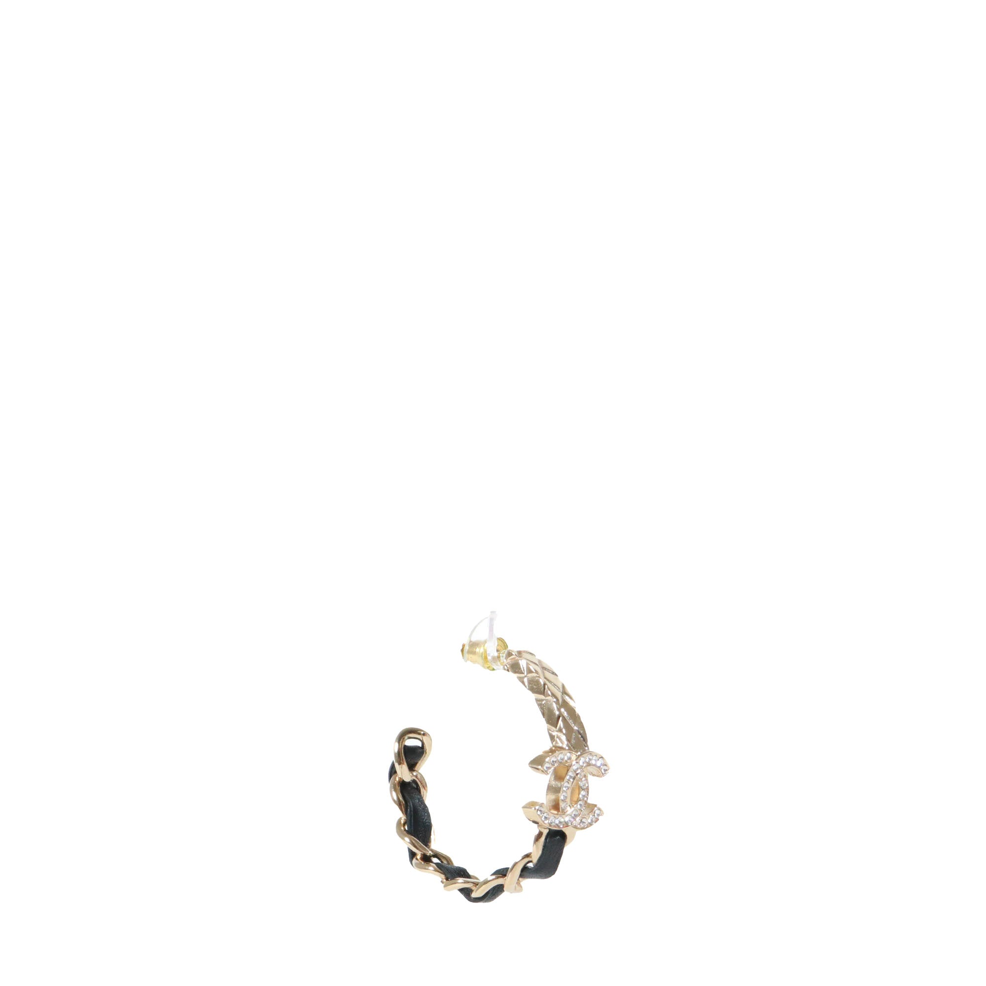 CHANEL - Boucles d'oreilles créoles CC Chanel à strass couleur champagne