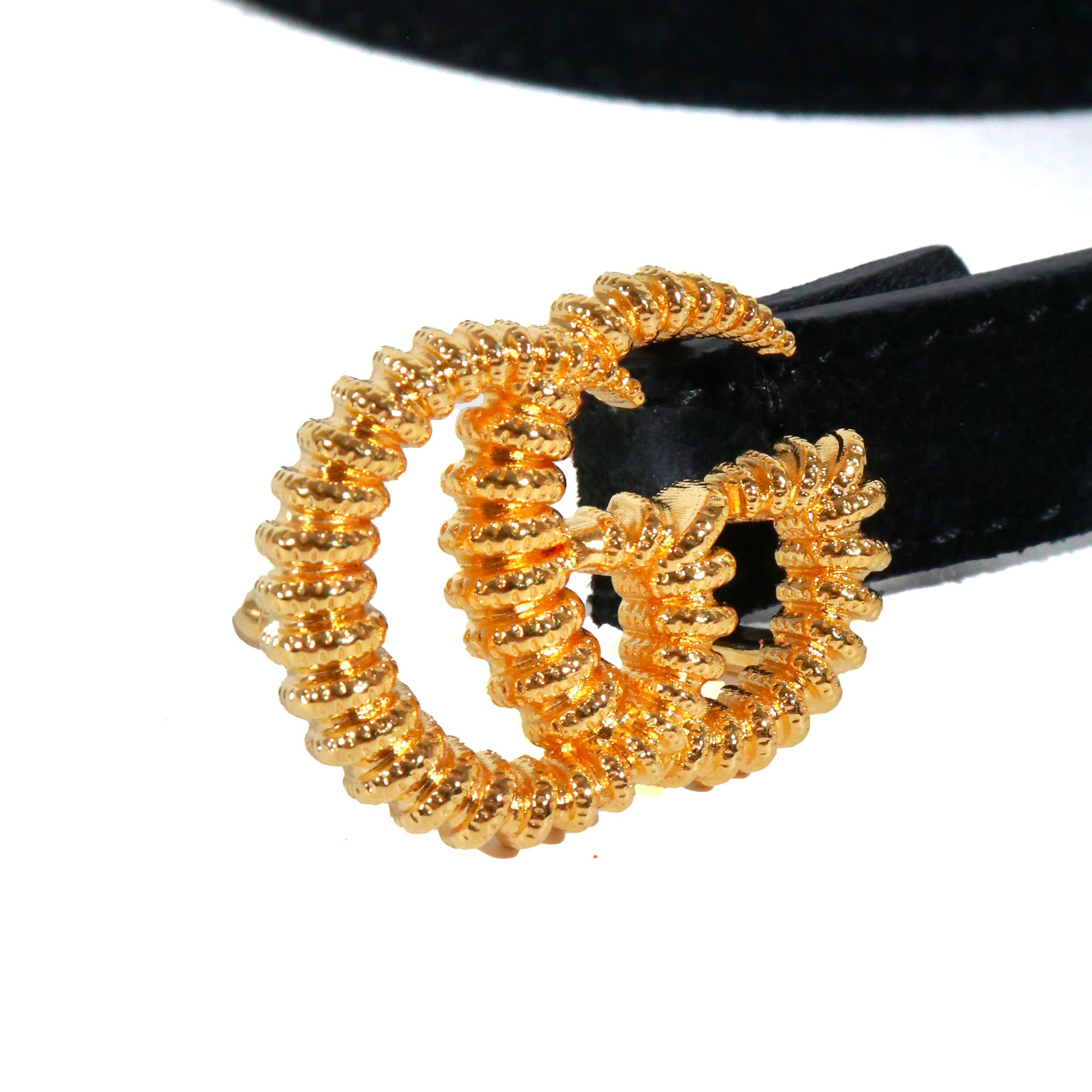 GUCCI - Gucci fine GG Buckle Marmont belt in black suede (T80)