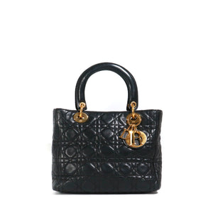 DIOR - Lady Dior medium handbag in vintage black leather