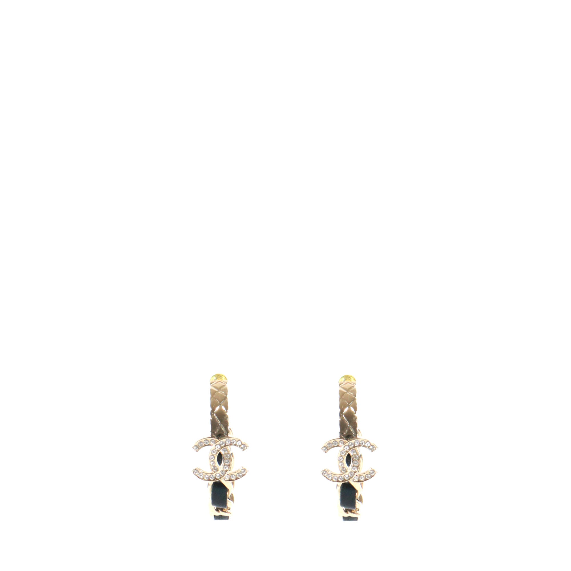 CHANEL - Boucles d'oreilles créoles CC Chanel à strass couleur champagne