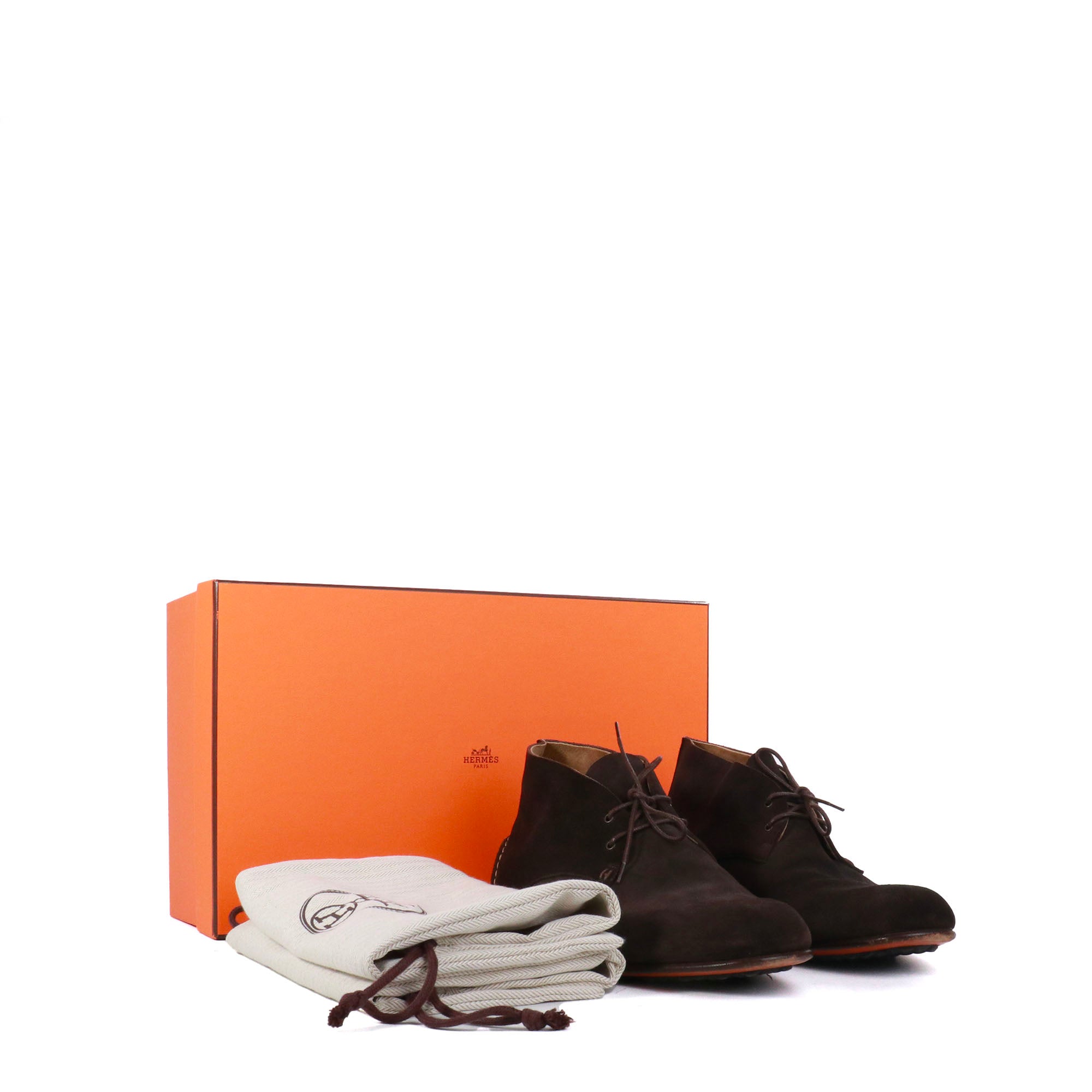 HERMÈS - Mocassins à lacets Hermès en daim marron (T42)