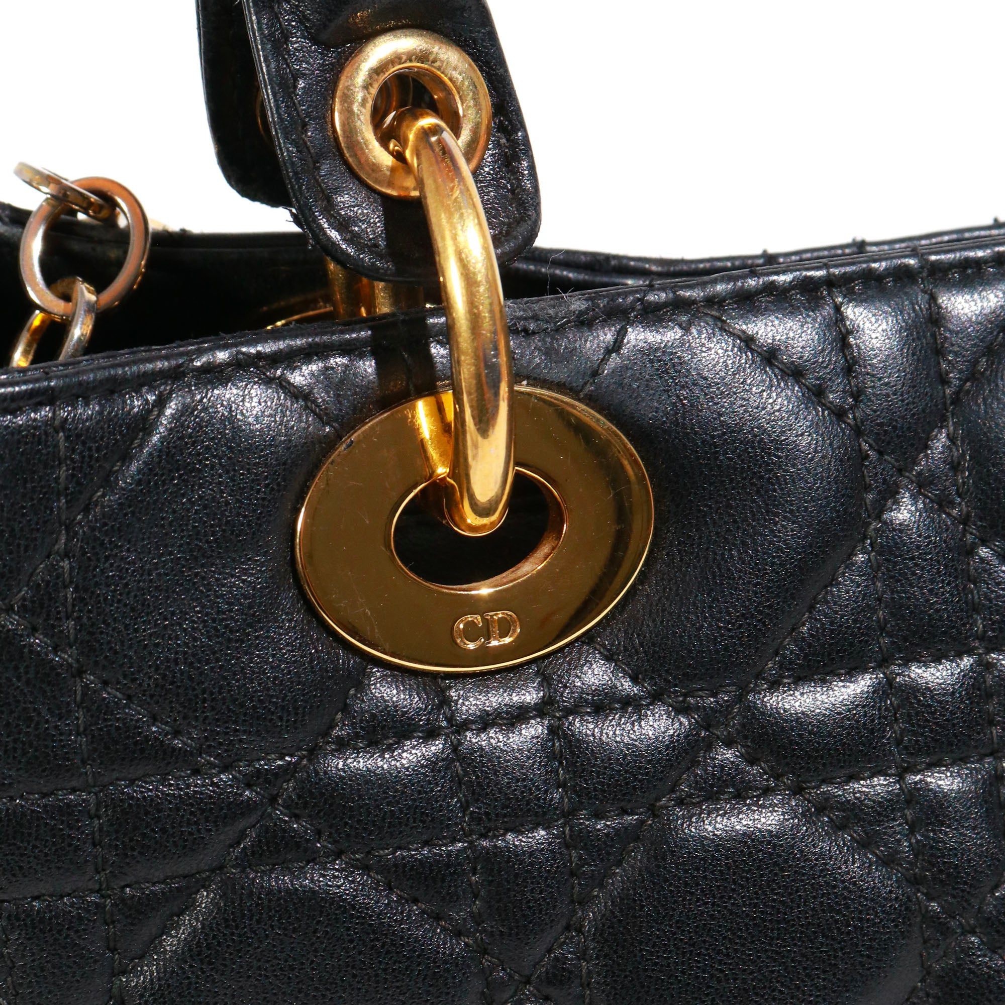 DIOR - Sac à main Lady Dior medium en cuir noir vintage