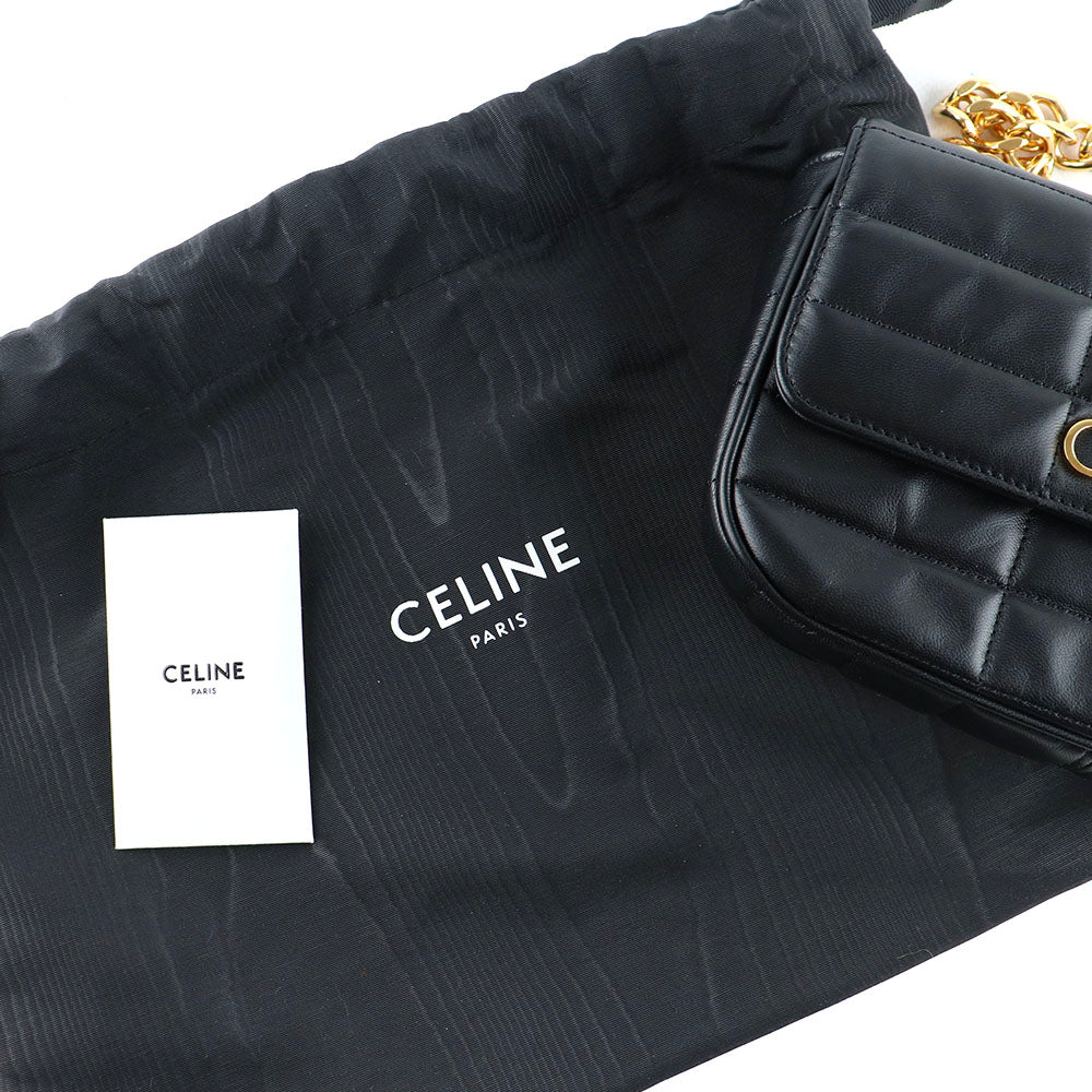 CELINE - Sac Shoulder Bag matelassé en cuir noir