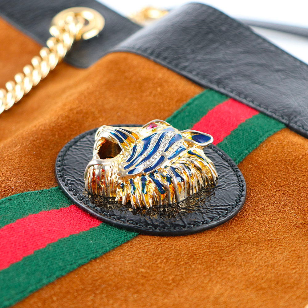 GUCCI - Rajah tote bag in brown suede and black leather 