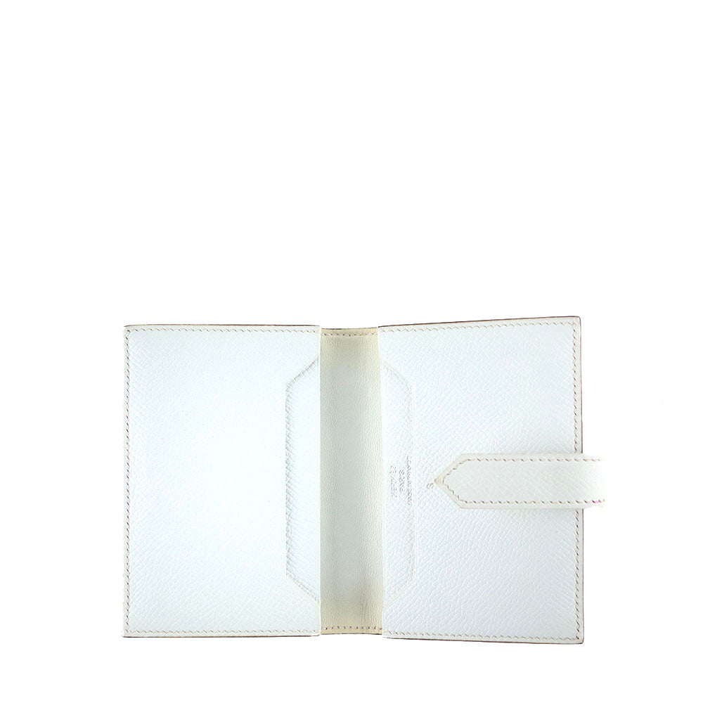 HERMÈS - Portefeuille Bearn en cuir epsom rose et blanc