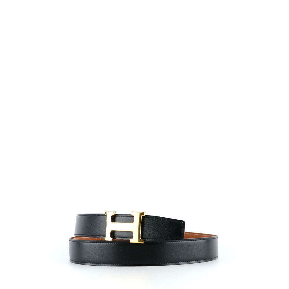 HERMÈS - Ceinture réversible H avec boucle dorée (T90)