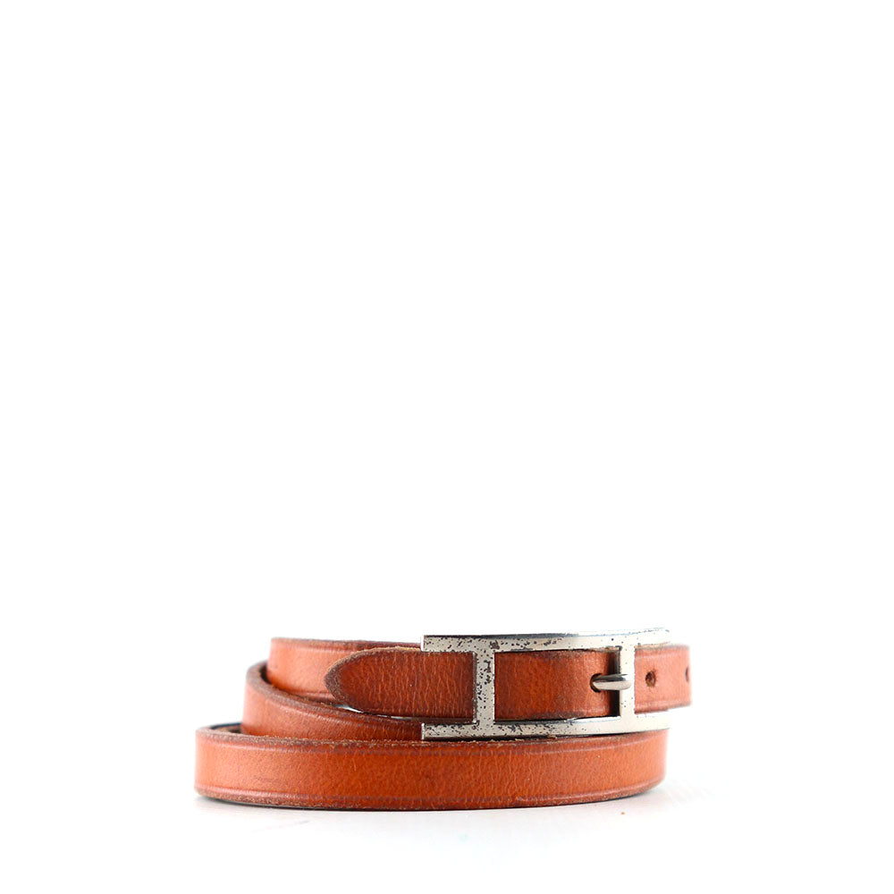 HERMÈS - Bracelet Behapi Triple Tour en cuir marron