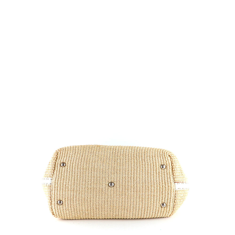FENDI - White leather and vintage straw handbag