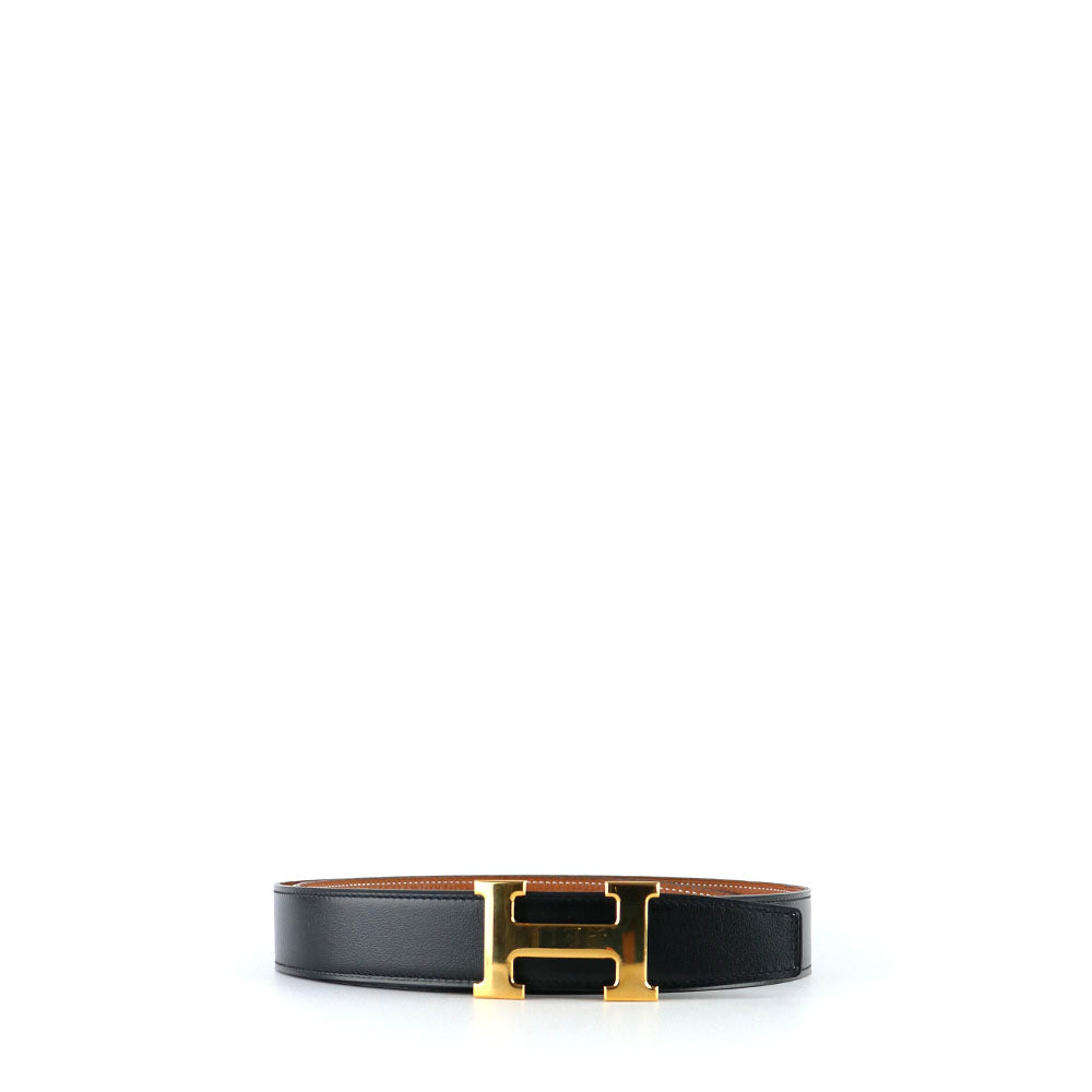 HERMÈS - Ceinture réversible H avec boucle dorée (T90)