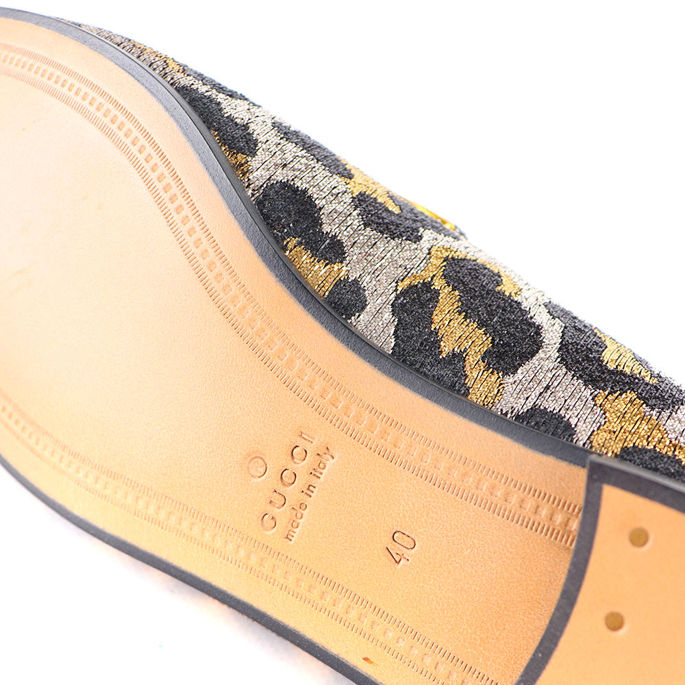 GUCCI - Mocassins Jordaan à paillettes dorées motif léopard (T40)