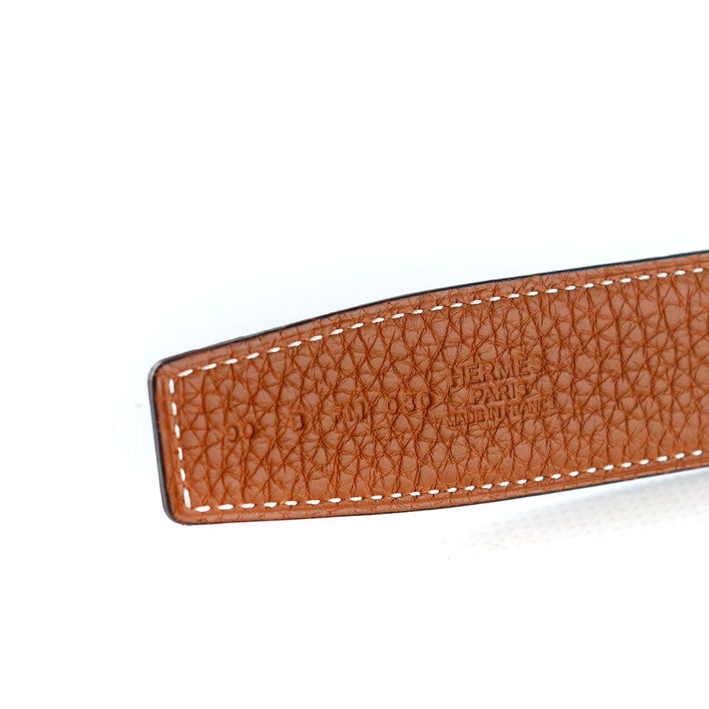HERMÈS - Ceinture réversible H avec boucle dorée (T90)