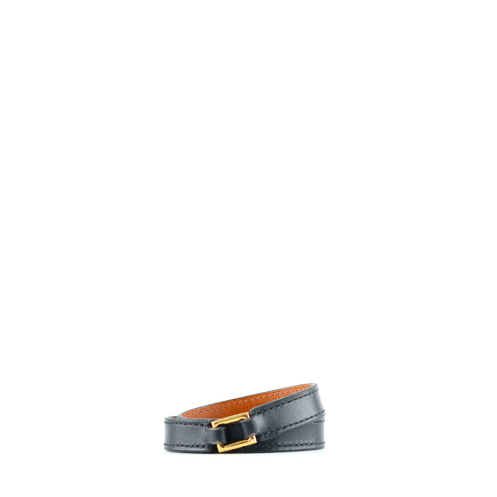 HERMÈS - Bracelet Rivale double tour en cuir noir