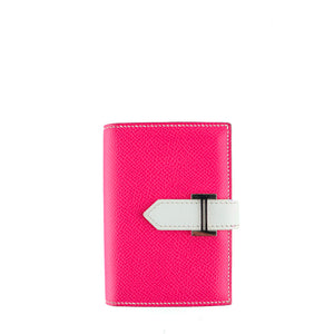 HERMÈS - Portefeuille Bearn en cuir epsom rose et blanc