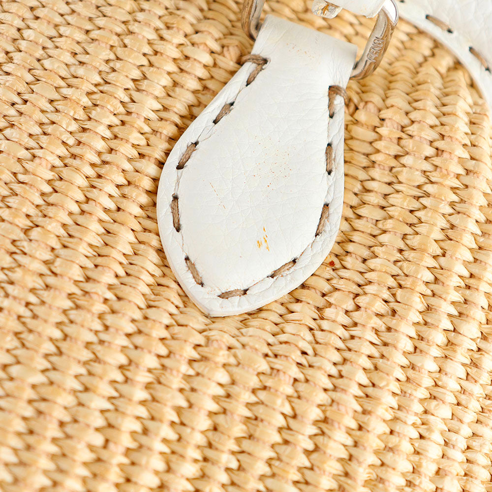 FENDI - White leather and vintage straw handbag